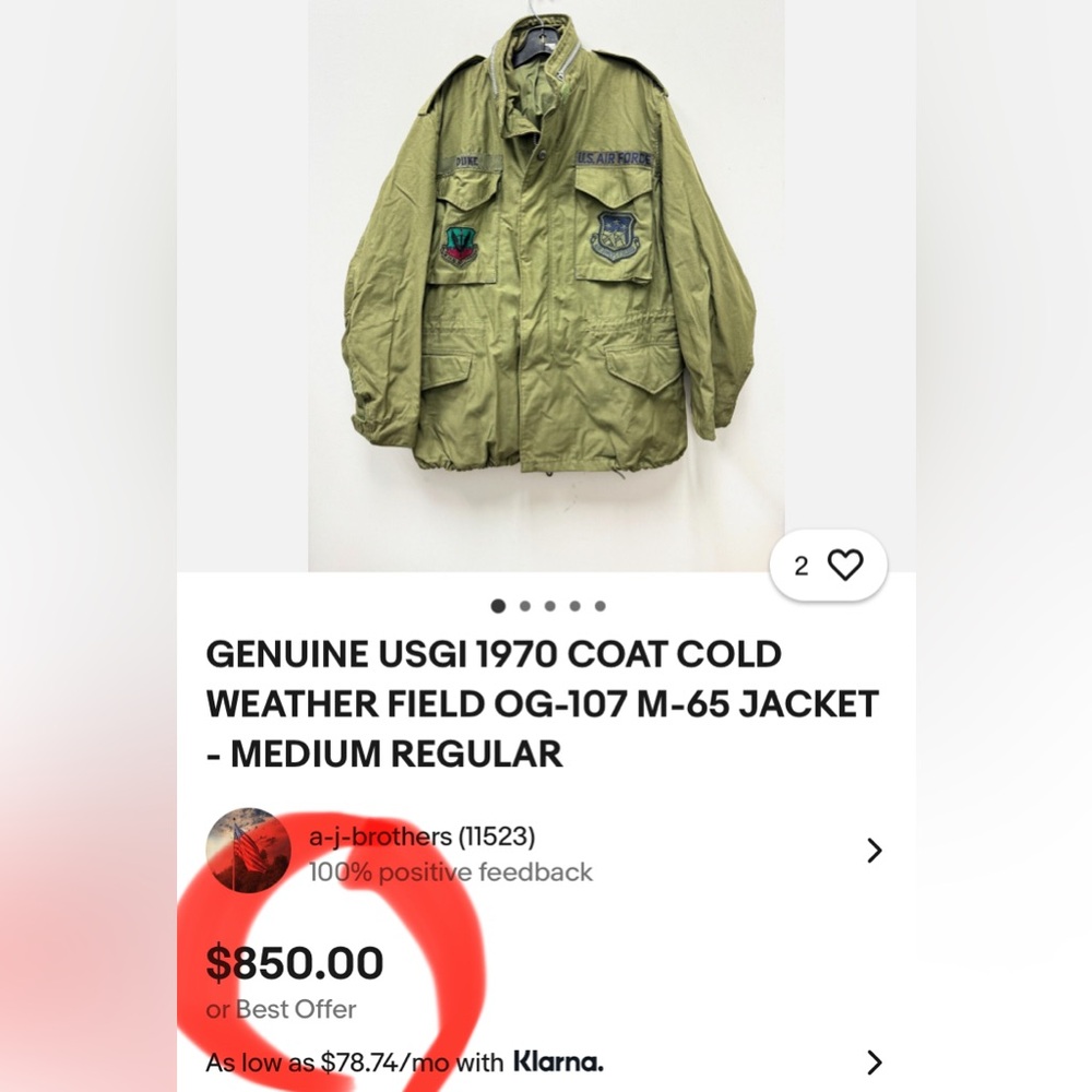 Authentic Vintage 70’s US Air Force COLD WEATHER FIELD OG-107 M-65 JACKET Large - Picture 4 of 17
